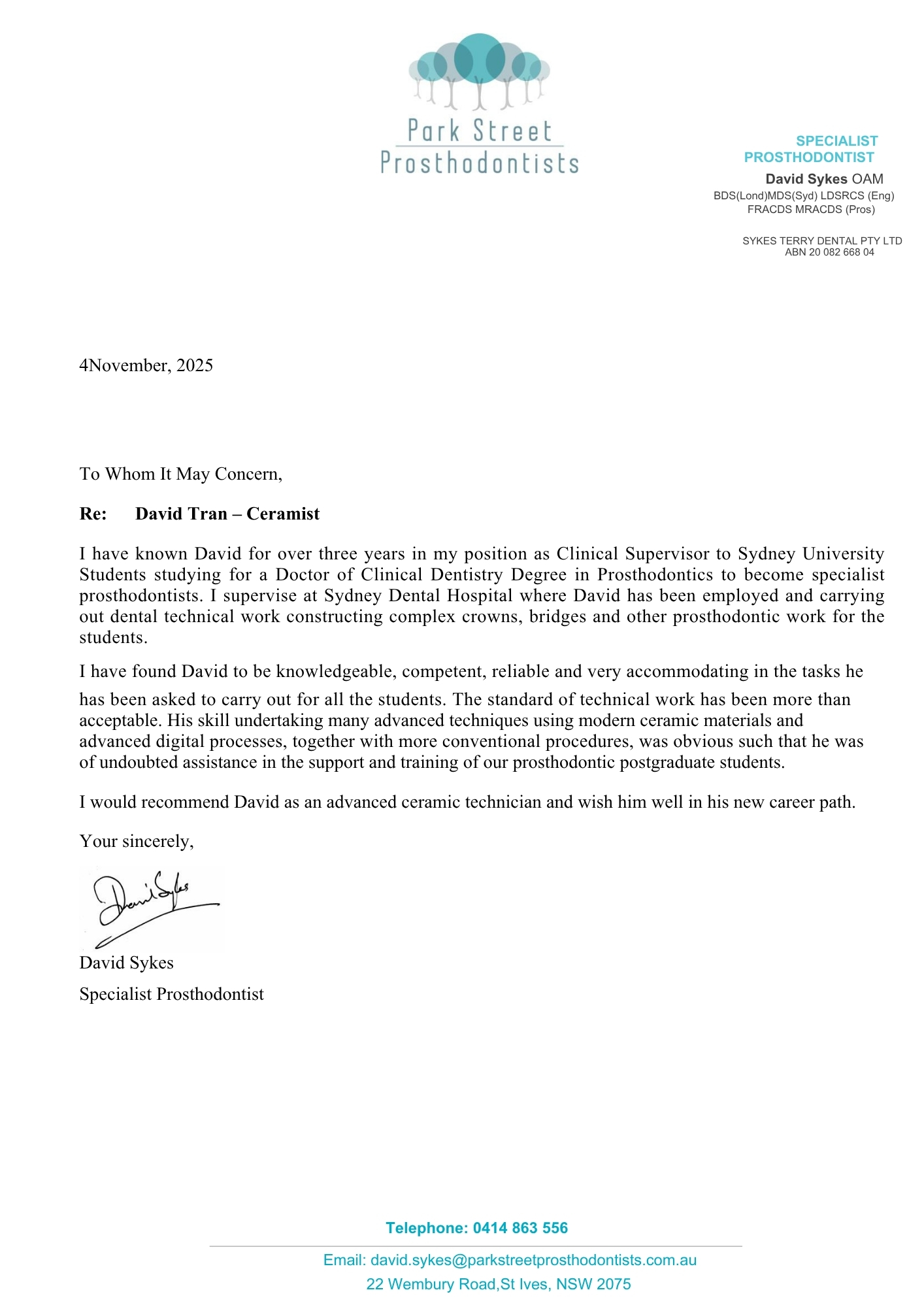 Prosthodontist - Dr David Sykes