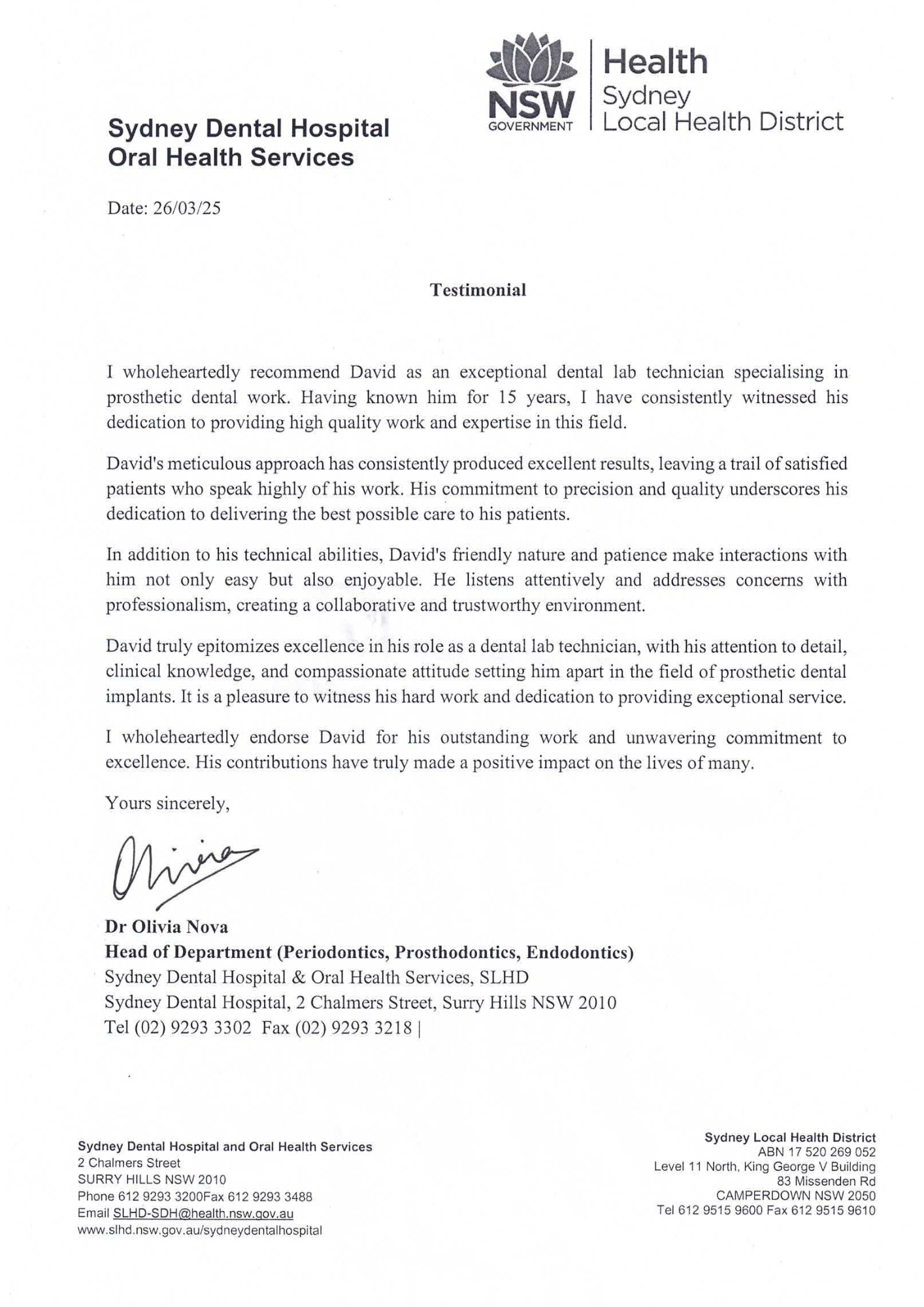 Periodontist - Dr Olivia Nova