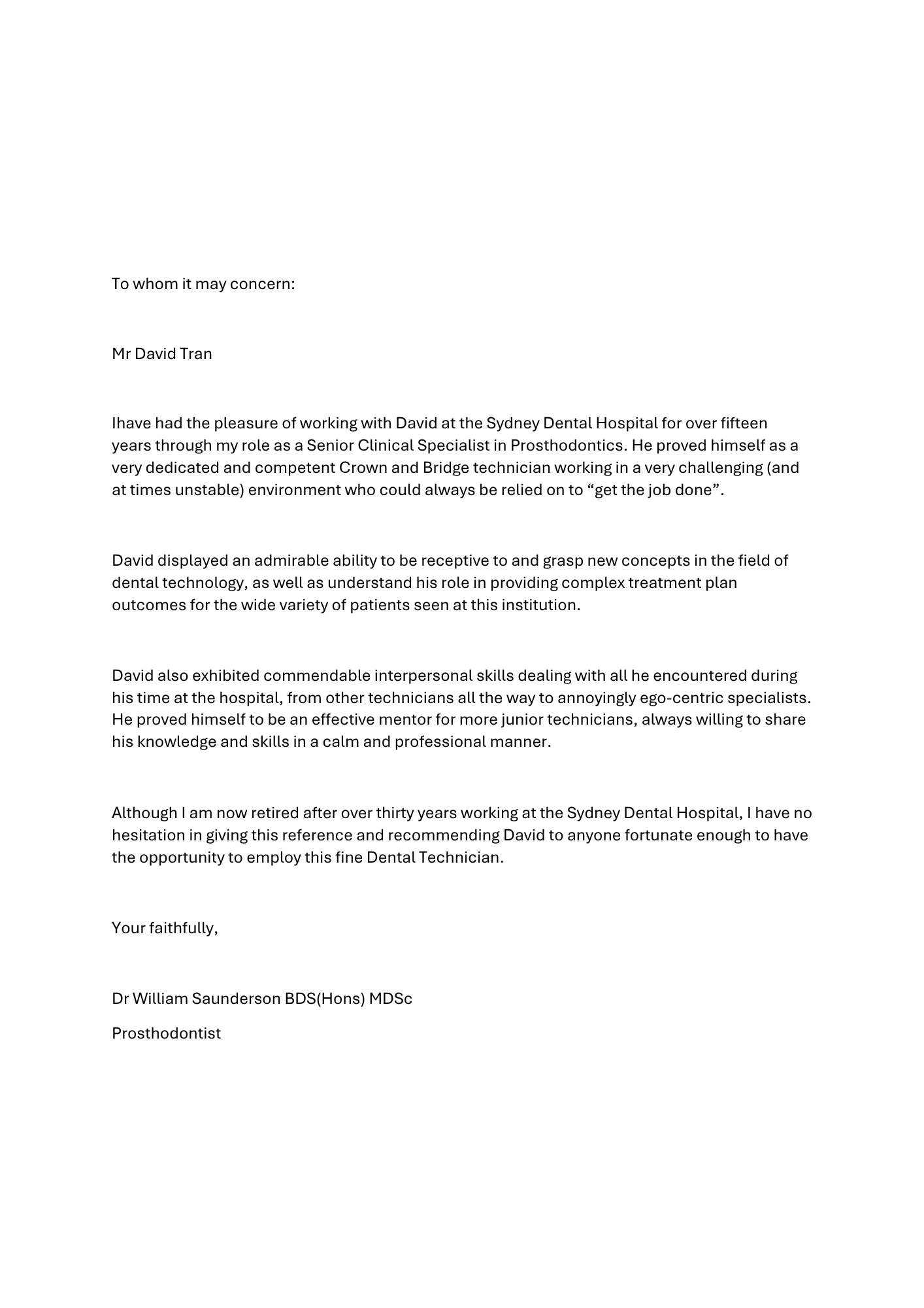 Prosthodontist - Dr William Saunderson