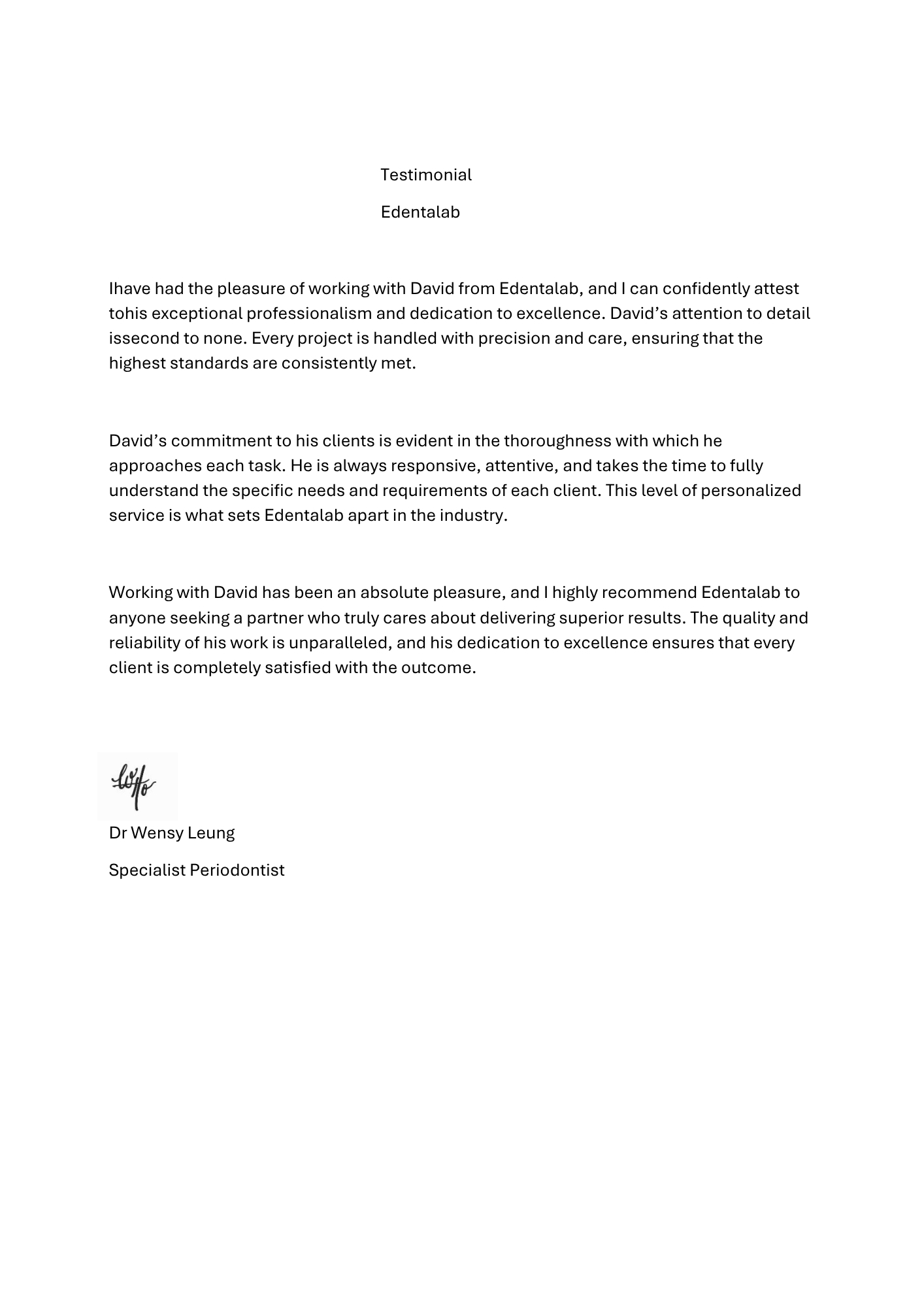 Periodontist - Dr Wensy Leung