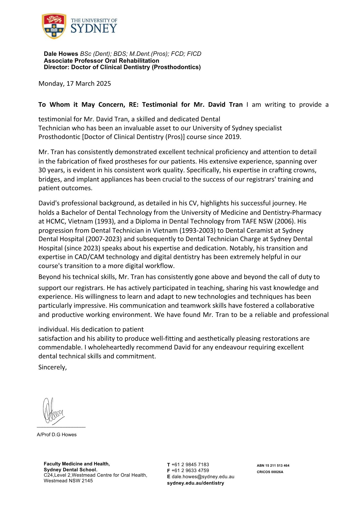 Professor Dale Howes